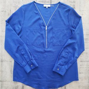 Calvin Klein Cobalt Blue Zipper Chiffon Blouse
